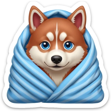 cute, disney-style, red siberian husky with blue eyes in a blanket sticker