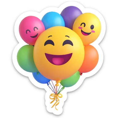 3D smiley emoji, large eyelashes, girly, colorful balloon, laughing sticker