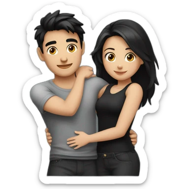 A girl and boy hugging each other (girl with medium black hair and fair colour wearing black shirt sexy and boy short black hair with fair colour wearing black shirt ) sticker