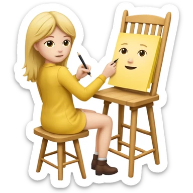 Memoji sitting on a chair from behind (pnly hair and back of the chair shown) writing on a sticky note  sticker