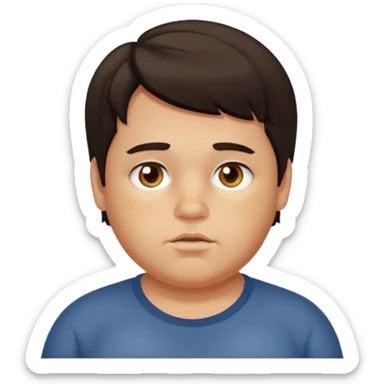 slightly chubby American boy, greasy dark medium length hair, hazel eyes, acne sticker