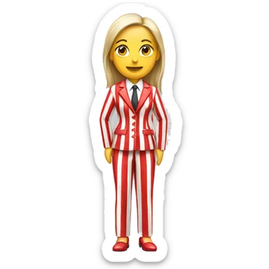 Female wearing red and white vertical striped suit sticker