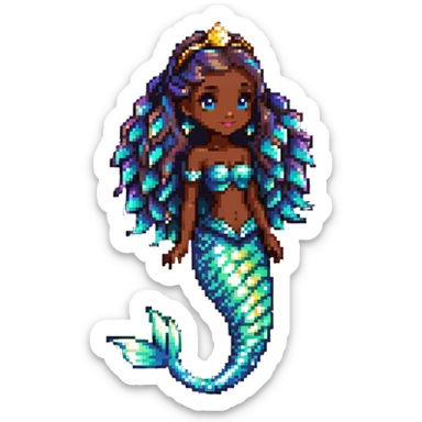 Mermaid princess with dark brown skin and shimmering iridescent tail scales sticker
