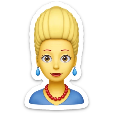 3D emoji head-only, smooth plastic, soft studio light, big round eyes, bold outline, centered, transparent bg,
Marge Simpson, yellow skin, tall cylindrical blue beehive hair, red bead necklace, overbite, no earrings, no eyelashes, no blonde hair sticker