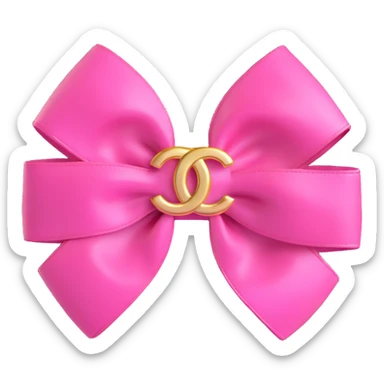 Add a gold Chanel logo to the glossy pink bow, 3D emoji style. sticker