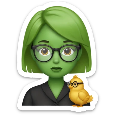 smart chick emoji, question, thinking, glasses, green sticker