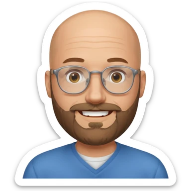 Bald white man with glasses and beard smiling big sticker