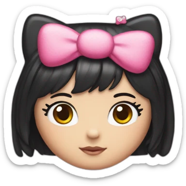 hello kitty black straight hair with hello kitty headband sticker