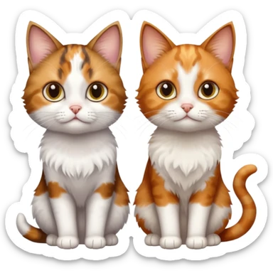 3 small cats different colours including brown tabby and white, patchy calico, and ginger and white sticker