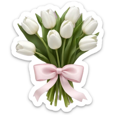 White tulips bouquet with light pink bow  sticker