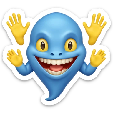 Make it be based off the horror game, poppy playtime.\n Make it have a head shape like a heart. Didn't make it tall, make it have sharp teeth, make its hands yellow, make it slipper, smiling and makes his feet yellow too.  And make it all blue sticker