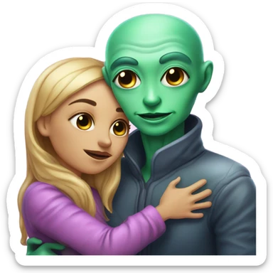 alien woman hugs man sticker
