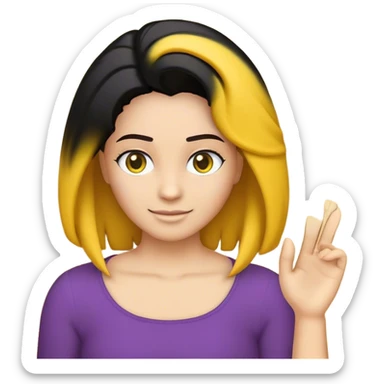 "Crie um emoji de rosto amarelo com contorno preto grosso, cabelo espetado roxo e contorno preto. Expresse desdém com sobrancelhas erguidas e sorriso de escárnio. Mãos mostram dedo do meio com unhas azuis e contorno preto. Fundo verde claro. Estilo de desenho à mão, vibrante." sticker