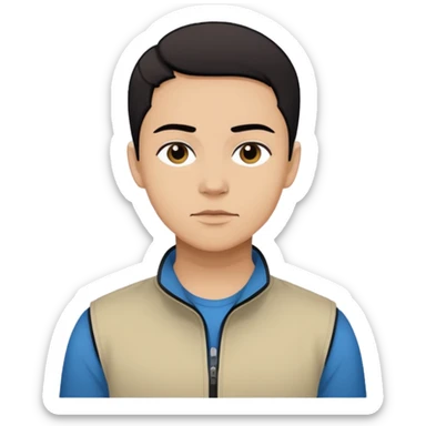 Create a stylized illustration of this person using the previously referenced comic style. Bold black outlines, flat colors, graphic novel look, neutral standing pose, consistent face proportions. sticker