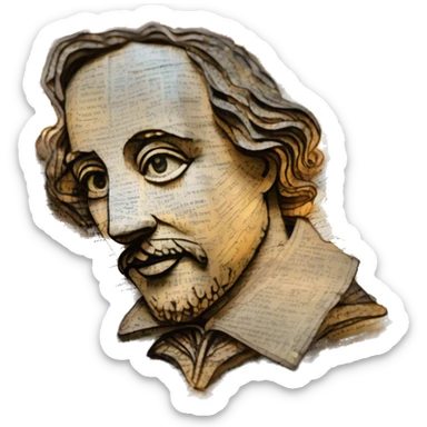 Shakespeare made of newspaper cuttings and bokeh fairy lights, stained glass, fairy lights, bokeh, annotated sketch, handwritten letters, collage of intricate patterns, lantern, bokeh, blur sticker