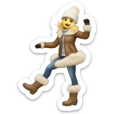 blonde girl in a fur hat dancing in the snow full body fur boots sticker