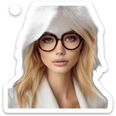  mujer blanca de cara larga pelo largo liso rubio con lentes sticker