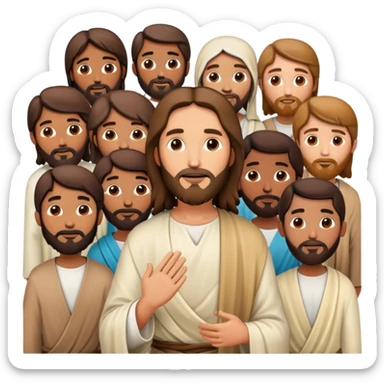 Jesus with his disciples and followers, a group of people gathered around Jesus sticker