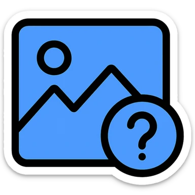 minimal image placeholder emoji icon with blue color and a question mark overlay sticker