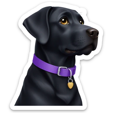 Black Labrador with purple collar sticker