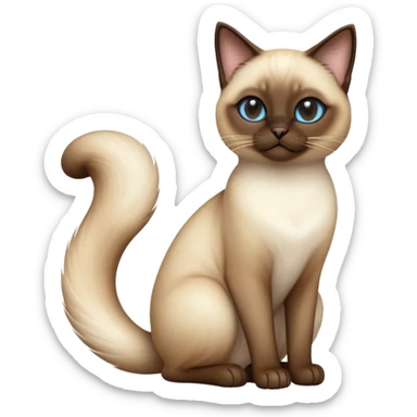 cinematic-[siamese cat]-realistic-full-body-sitting-emoji,-tail-curled-playfully-around-its-paws,-head-tilted-dramatically,-fluffy-[brown mask white light brown back]-fur,-simplified-yet-realistic-focused-features,-highly-detailed,-glowing-with-an-almost-sarcastic-glow sticker