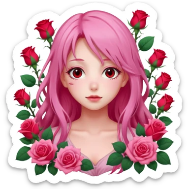 Gorgeous dreamy pastel pink anime lady roses with long hair sticker