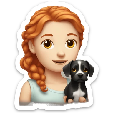 Red head white girl with a little black dog  sticker