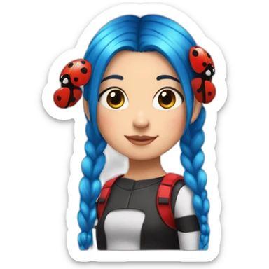 girl with blue hair pigtails and ladybug suit sticker