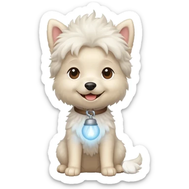 A little white dog with fluffy hair sitting happily sticker