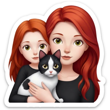 Long Red hair girl with black and white cat sticker