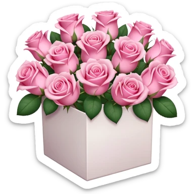 bouquet of pink 30 roses in a white box，no leaves sticker