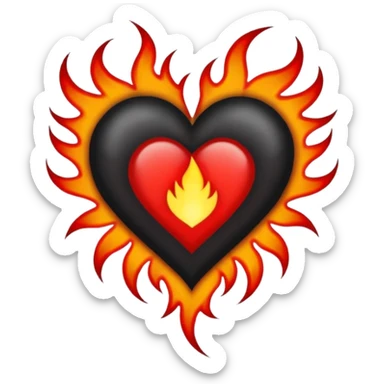 Black and red heart with small flames and no flames in the center  tattoo style sticker