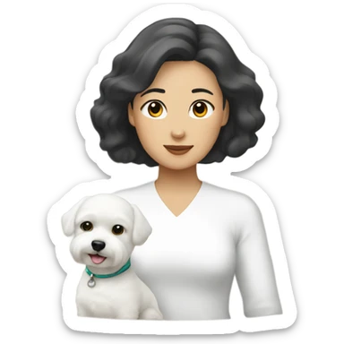 A white bichon & an Asian woman  sticker