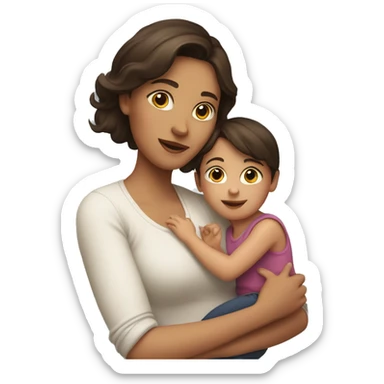 brunette girl with a small child in her arms sticker