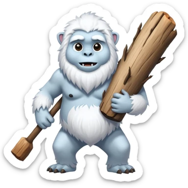 yeti, carrying a big wood sticker