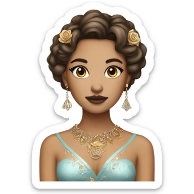 Create the zodiac sign leo as a brunette girl with elaborate makeup and dress that matches the zodiac sign  sticker
