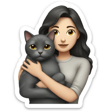  white woman with dark hair cuddling grey cat sticker