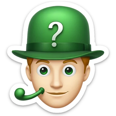 The Riddler icon with question mark symbol, bowler hat silhouette sticker