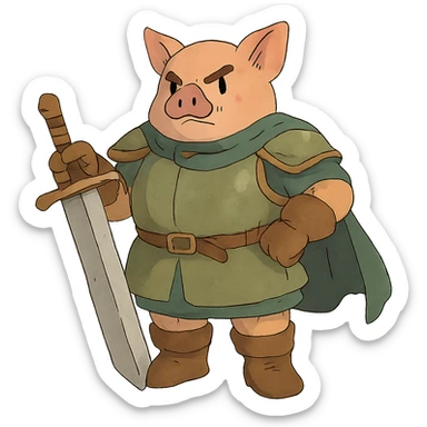 ghibli style pig warrior sticker