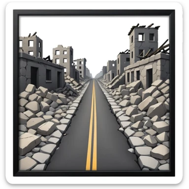 ruined town with horizontal destroyed road sticker