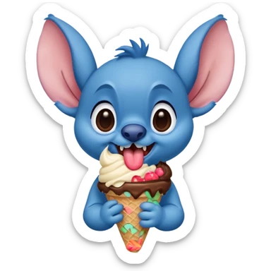 The Disney creature stitch licking a chocolate ice cream cone  sticker