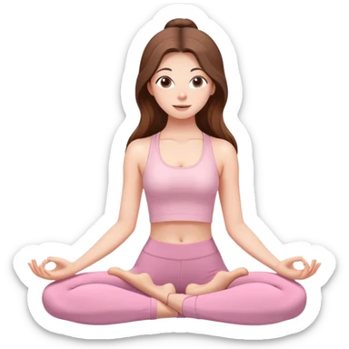 A girl with long hair in pale pink clothes does yoga sticker