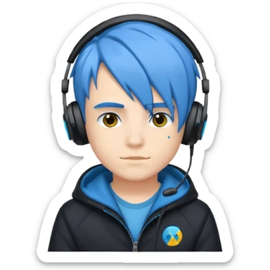 Boy gamer with headset, blue hair, black jacket, 











 sticker