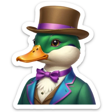 Create a mallard which has a hat and a monocle glasses
 sticker