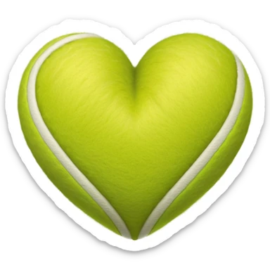 heart shape made of tennis ball material with the characteristic green fuzzy felt texture and white curved seam lines, clean polished iOS emoji style sticker
