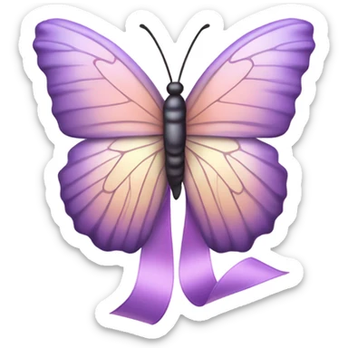 A delicate butterfly with pastel violet and lilac wings resting on a soft pink satin ribbon. sticker