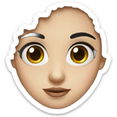 A girl with black hair, bushy eyebrows, big eyes, an average nose, an average nose and a rounded face sticker