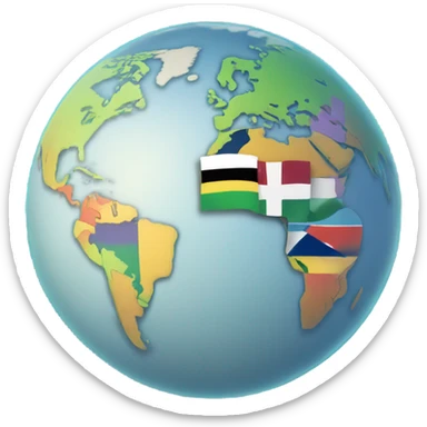 A globe with highlighted countries or a passport-style stamp sticker