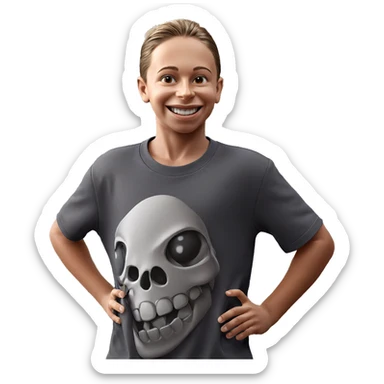smiling boy with skull shirt sticker