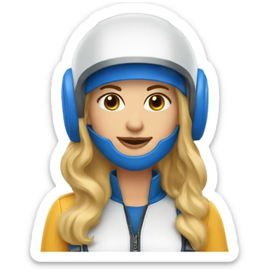 Pretty Honey blonde woman fair skin in blue helmet and blue flight jumpsuit  sticker